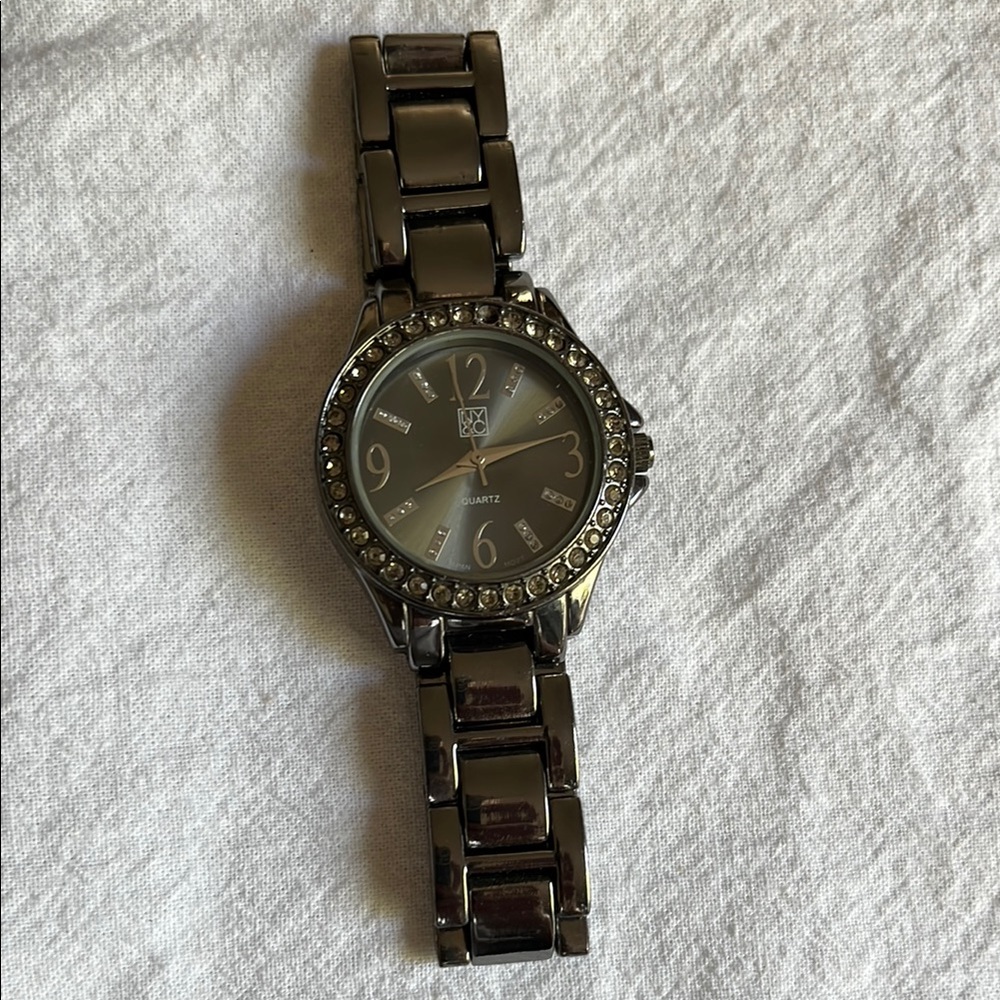Elegant Silver-Tone Watch with Crystal Accents NY&C